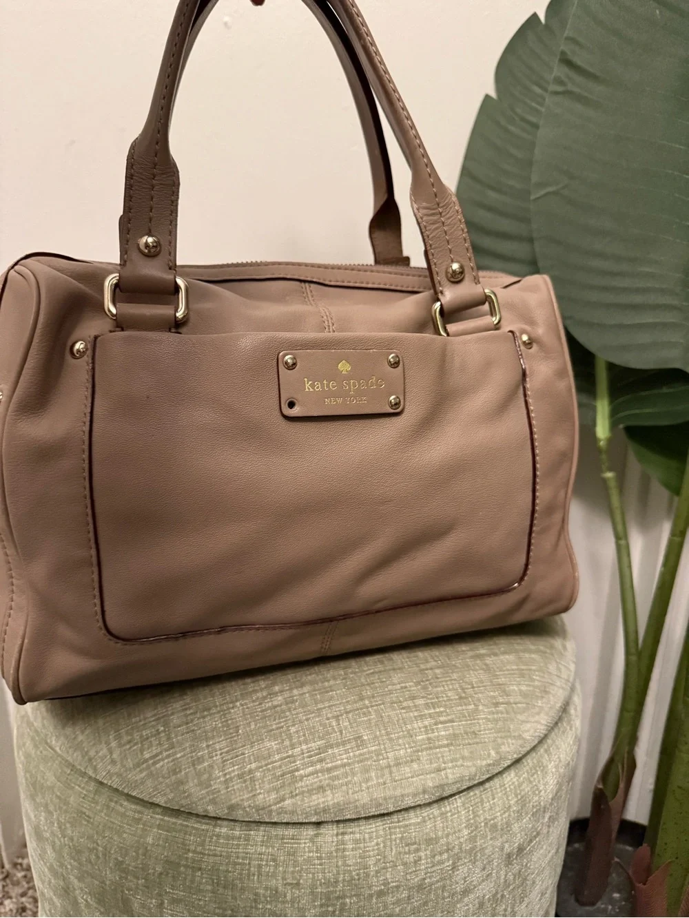 Kate Spade Baxter Street Catalina Taupe Leather Satchel Handbag